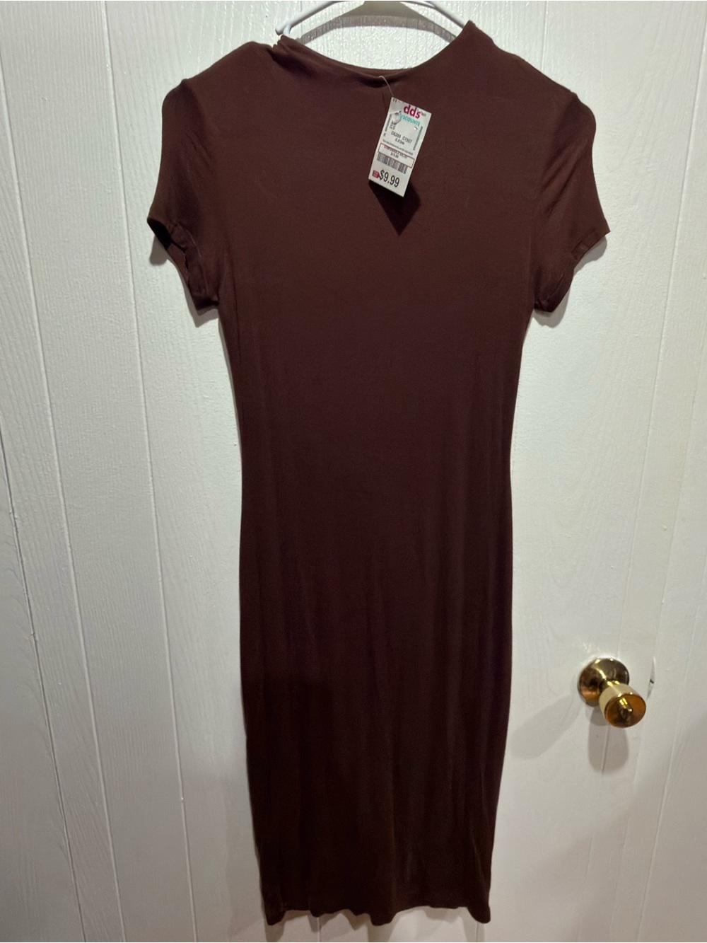 Classic Short-Sleeve Brown Midi Dress